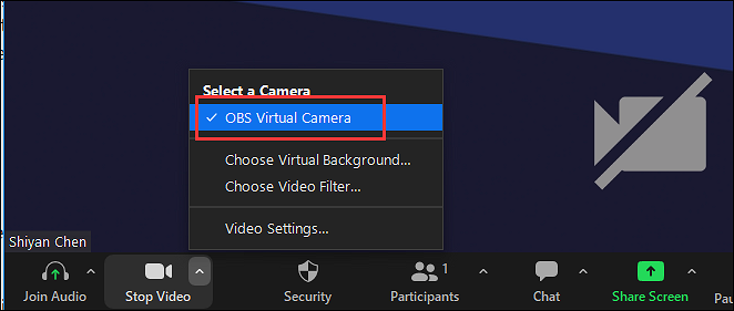 Enable the ‘OBS Virtual Camera option